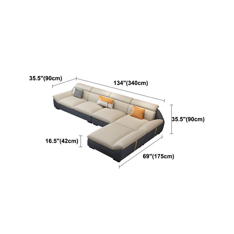 Nordic Faux Leather Sectional in Beige Flared Arm Sectional with Pillows