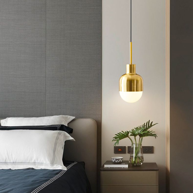 Minimalist Shaded Ceiling Pendant Light Metal Bedroom Hanging Light Fixture in Brass