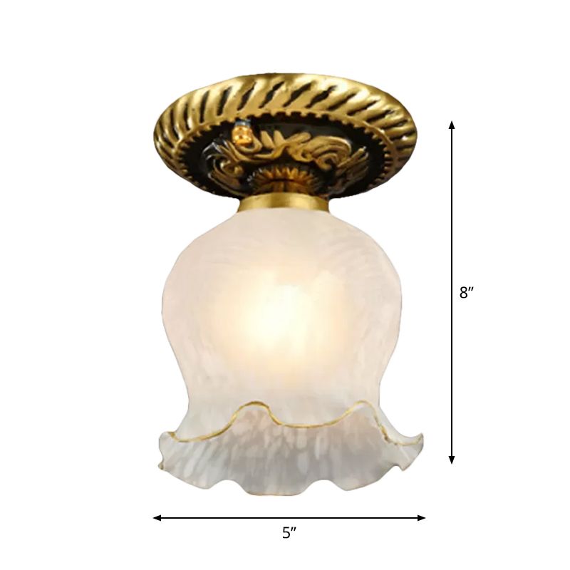 Singolo Floral Small Flushmount Rustic Brass Frosted White Glass Flush Mount Massimale Luce per Hallway