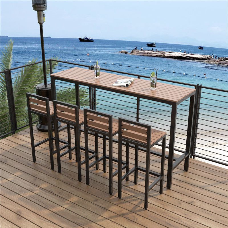Contemporary Bar Table Set 1/2/5 Pcs Iron Black Metal Frame Bar Table and Stools