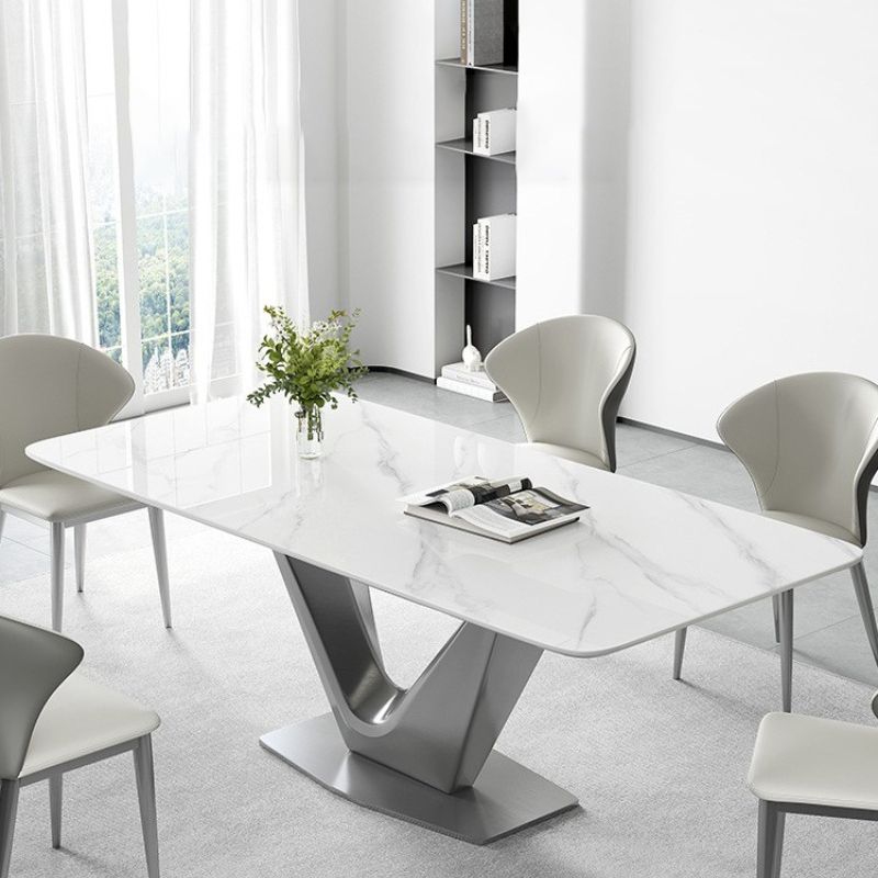 Modern Style Dinette Table Rectangle Stone Dinner Table in White