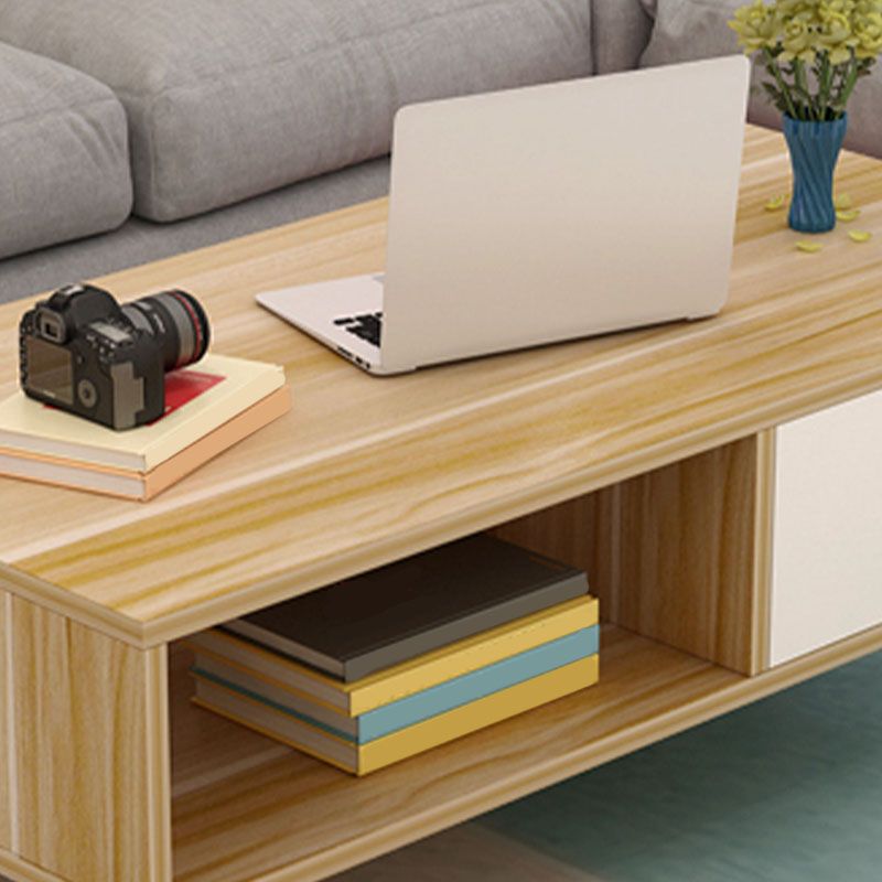 16.53" Tall Rectangle Coffee Table Wooden 4 Legs Cocktail Table with Storage