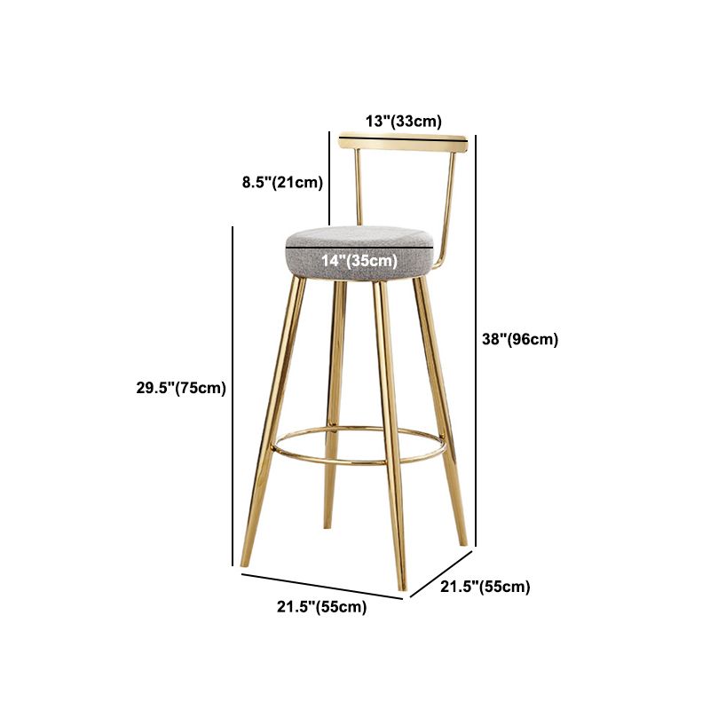 Glam Round Counter Bar Stool Low Back Footrest Counter Stool with Gold Base