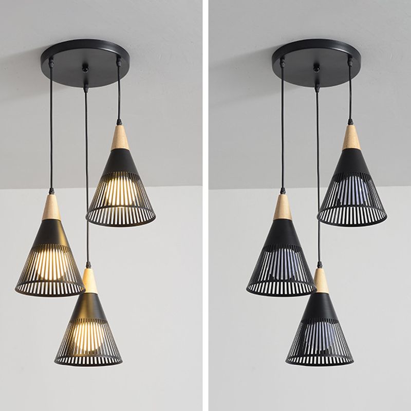 Noordse moderne stijl taps toelopende houten bovenste hanglamp metalen draadkooi woonkamer hangende lamp