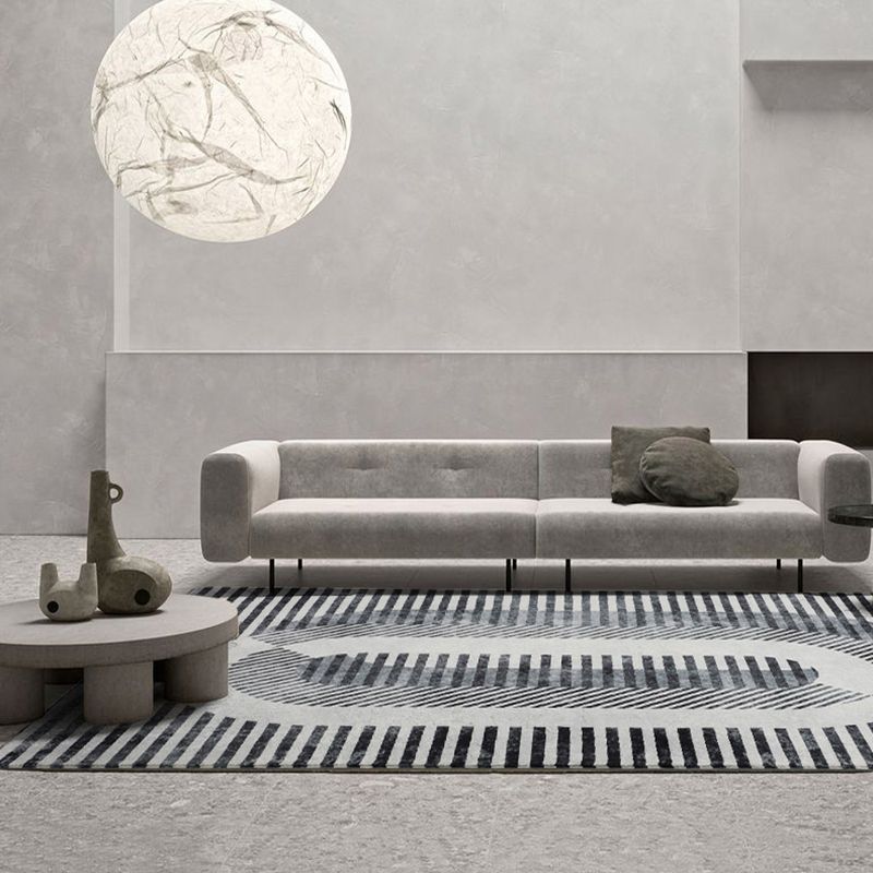 Black Modern Rug Blended Striped Rug Non-Slip Backing Rug for Home Decor