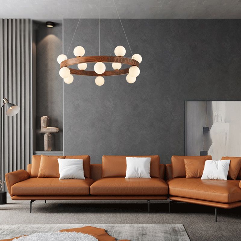 Round Chandelier Light Fixtures Modern Multi-Head Hanging Lamps with White Glass Shade