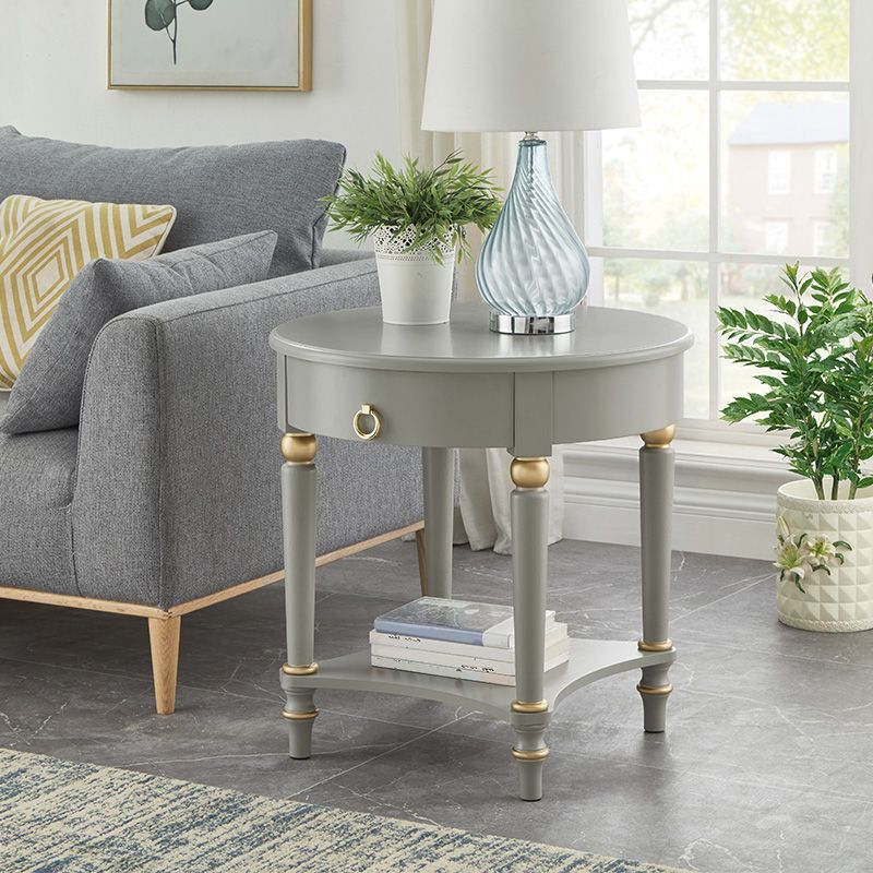 4 Legs Solid Oak Drawer Side Table Round End Table with Shelf