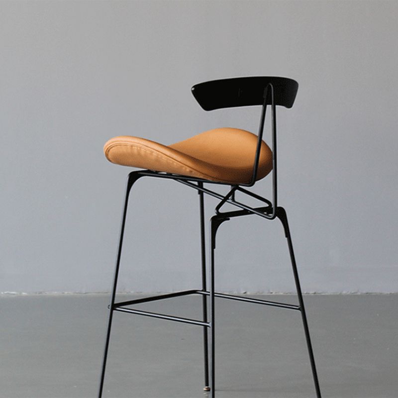 Contemporary Metal Barstool Low Back Faux Leather Cushion Footrest Stool in Matte Finish