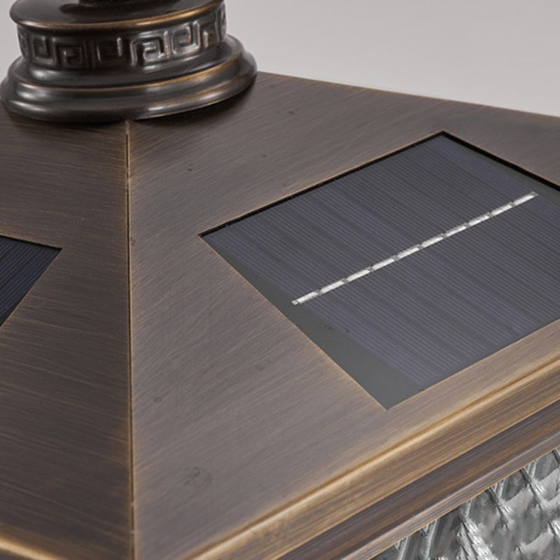 Metal Rectangular Shape Outdoor Lights Modern Style 1 Light Solar Pillar Lamp in Bronze
