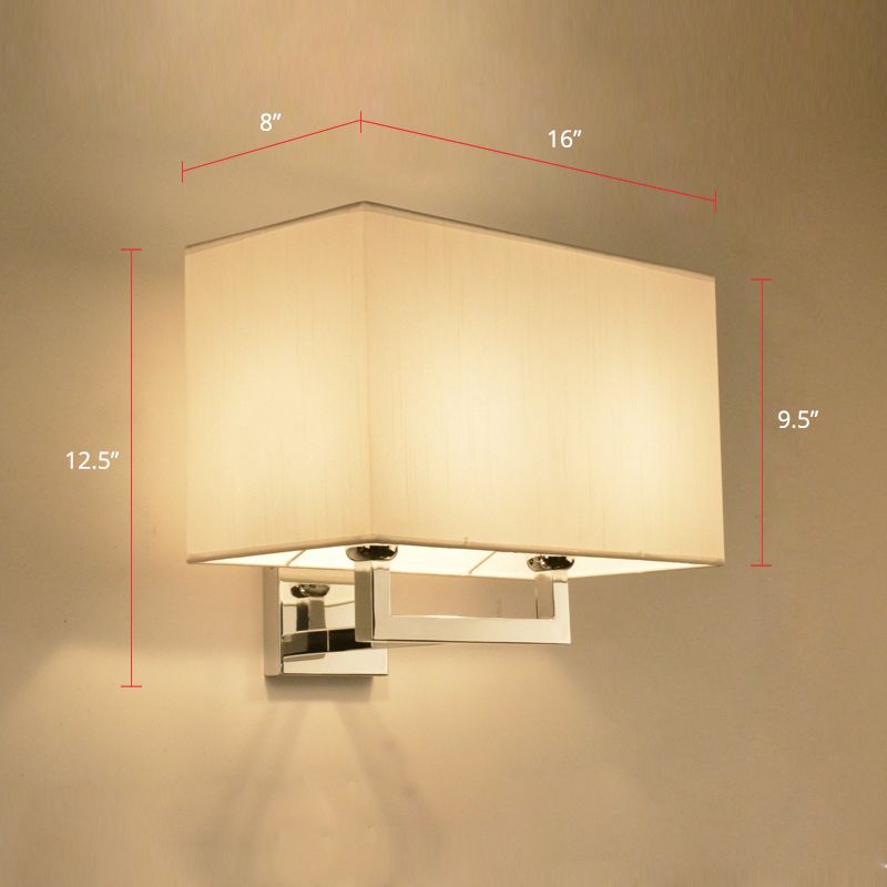 Rectangular Fabric Wall Light Fixture Contemporary 2 Heads Chrome Wall Mounted Lamp