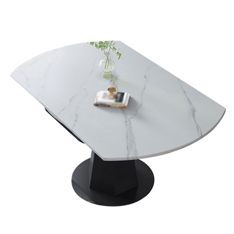 Modern Style Sintered Stone Dining Table Round Drop-Leaf Table with Pedestal