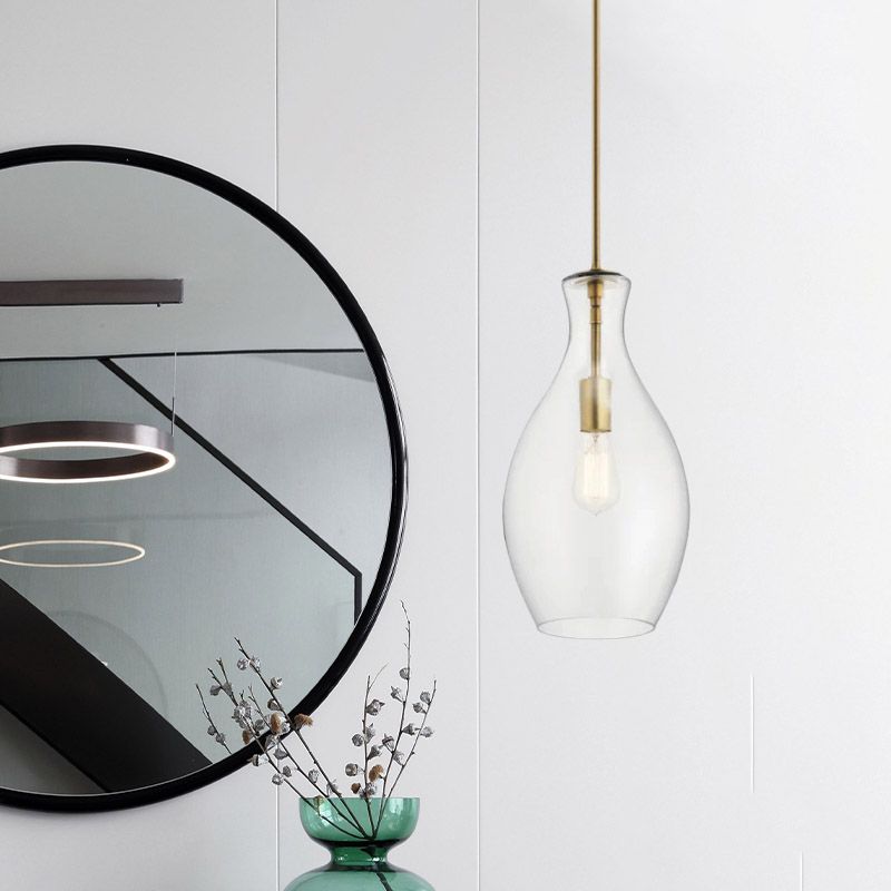 1 Glühbirnenküchen Anhänger Beleuchtung Einfaches goldene Deckenhänge mit Urne klarer Glasschatten