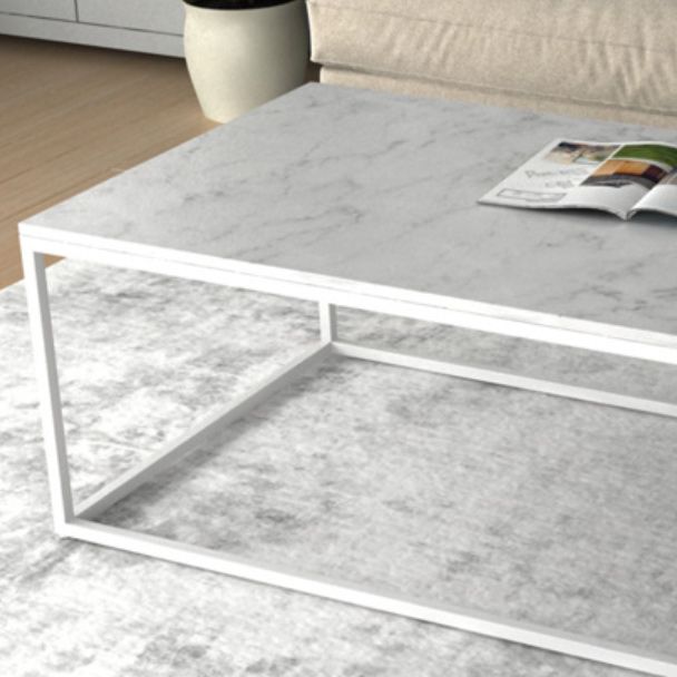 Glam Rectangle Coffee Table with Iron Frame Base and Marble Top