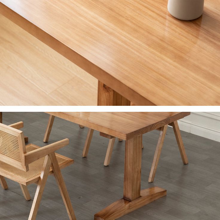 Minimalist Style Solid Wood Dining Set with Fixed Table and Double Pedestal Base