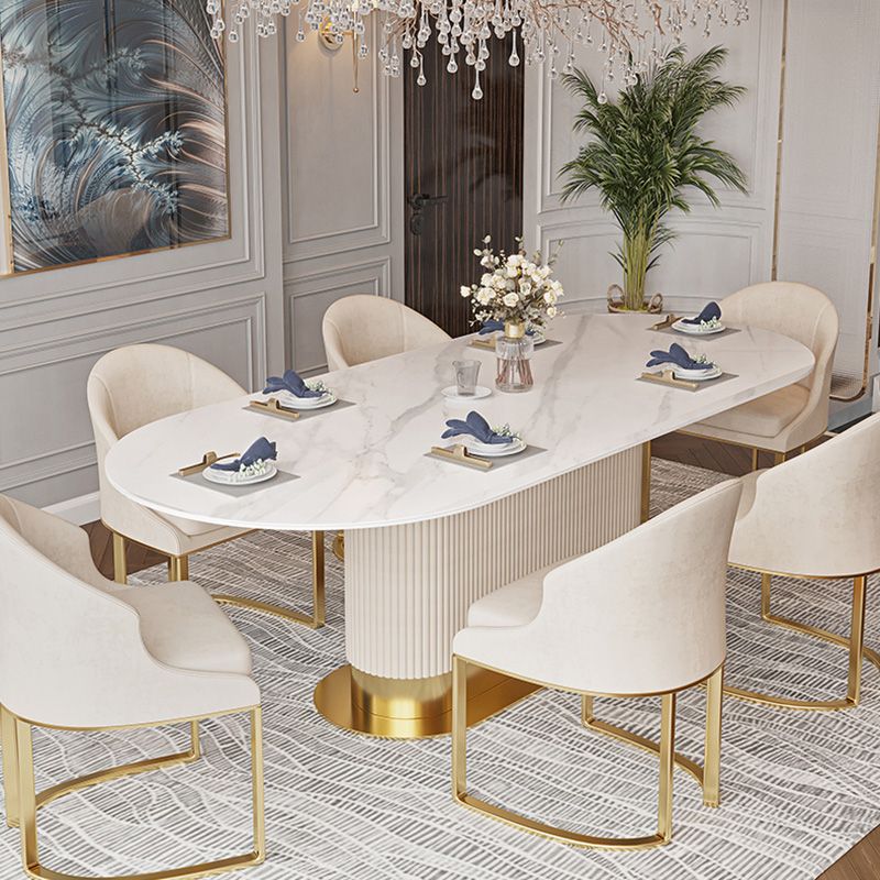 Traditional Luxury Dining Table Oval Sintered Stone Dining Table with Gold Frame