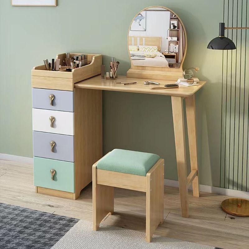 Mirror & 4 Drawers Makeup Vanity Nordic Solid Wood Dressing Table