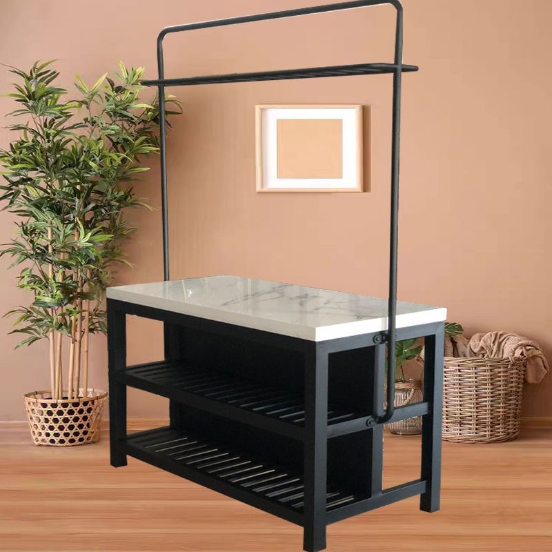 Modern Rectangular Faux Marble Kitchen Island Table with Pot Rack