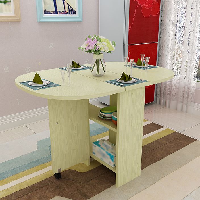 Solid Wood Mid-Century Modern Table Oval Solid Wood Top Table with Drop Leaf