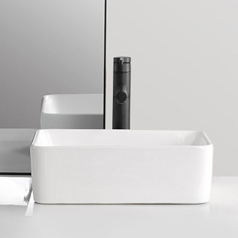 Contemporary Bathroom Sink Porcelain Solid Color Rectangular Vessel Bathroom Sink