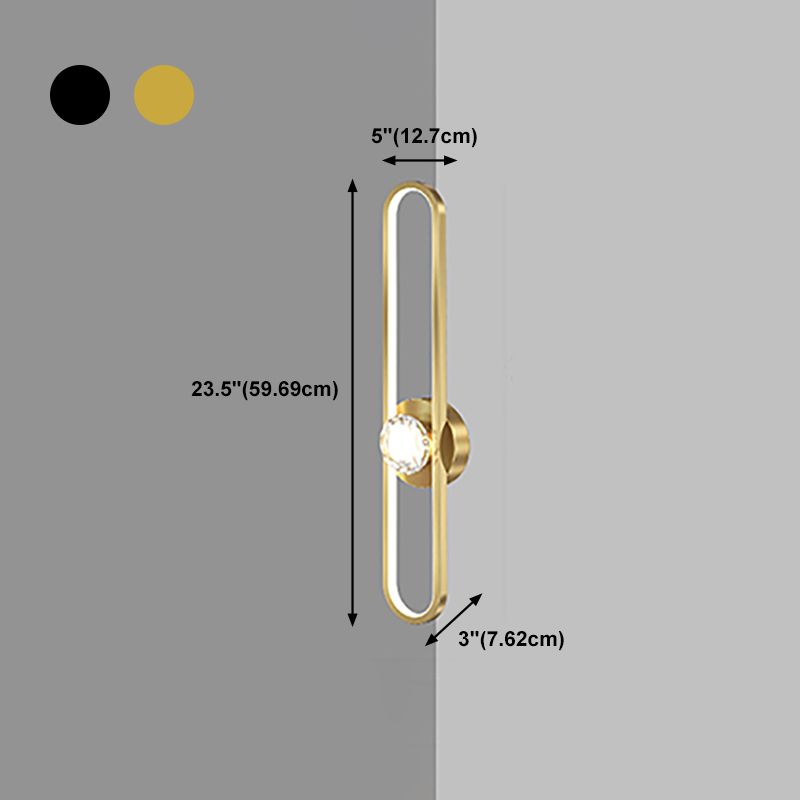 Modern Brass Wall Light Oval LED Wall Sconce with Crystal for Living Room