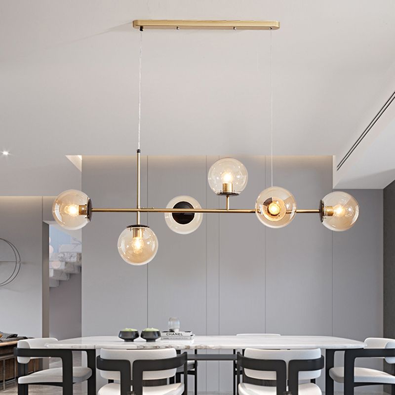 Estilo moderno de forma esférica luces de isla vidrio 6 iluminación de la isla ligera