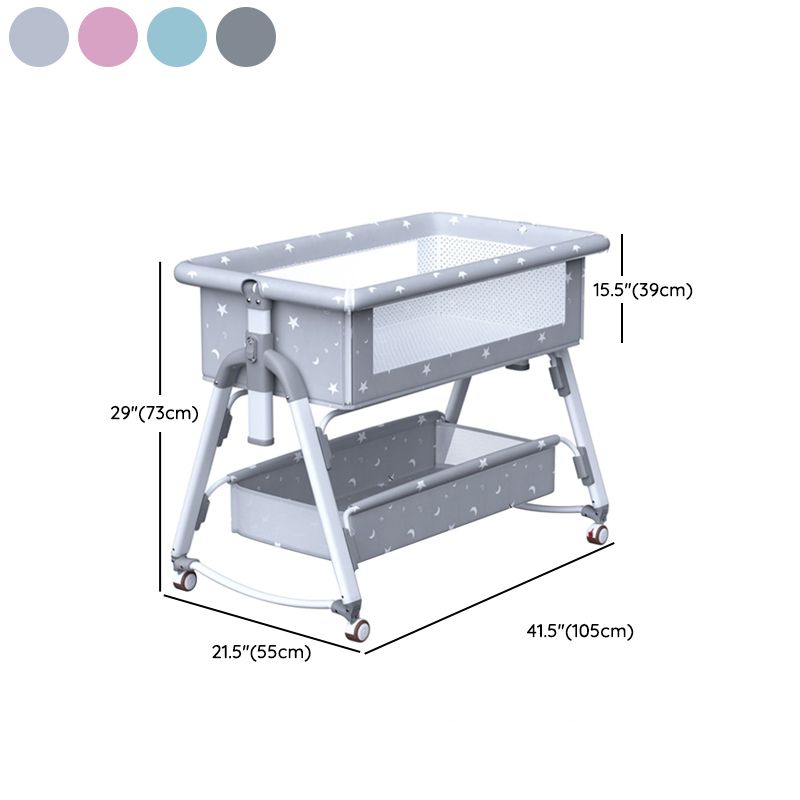 Gliding Square Crib Cradle Metal Cradle with 4 Wheels and Storage Shelf