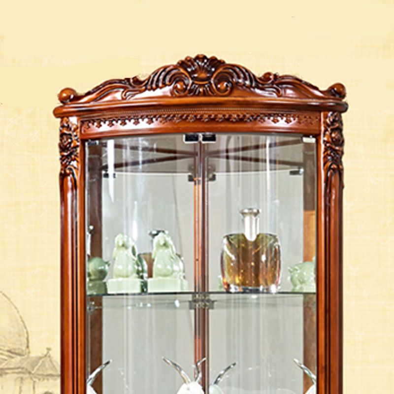 Glass Paned Solid Wood Rustic Knobs Accent Cabinet with Doors