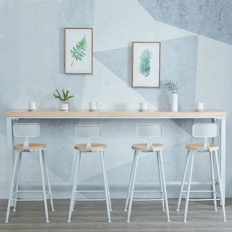 Rectangular Bar-height Table Solid Wood Top Pub Table with Metal Base