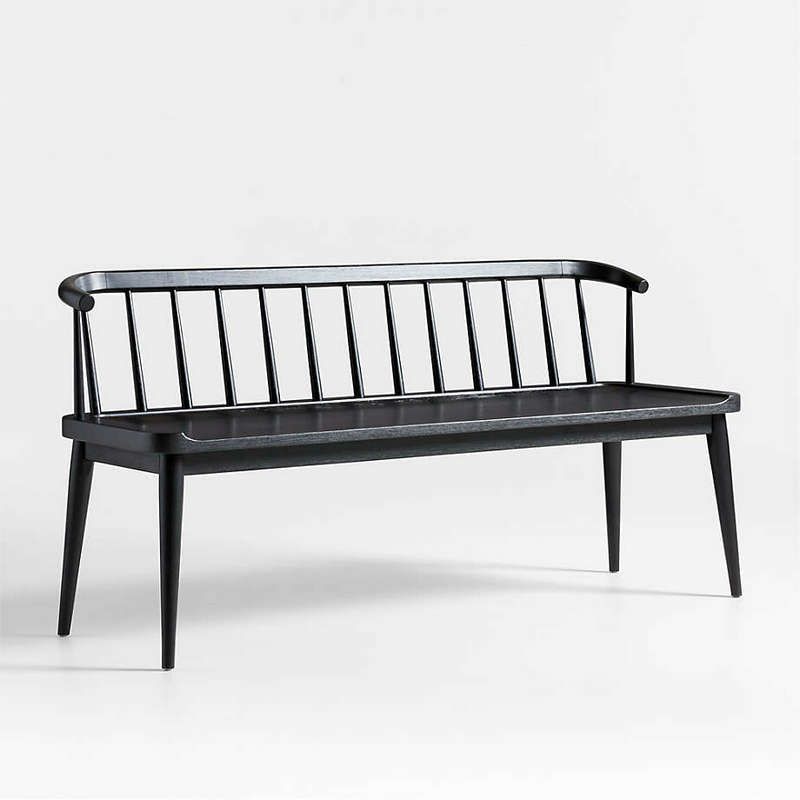 Contemporary Solid Wood Bench Backrest Seating Bench with 4 Legs