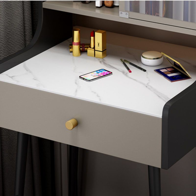 Contemporary Stone Top Vanity Set with Storage in Black/Grey