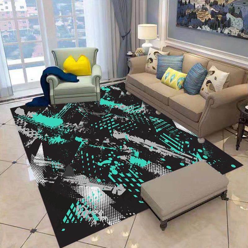 White Abstract Pattern Rug Polyester Casual Rug Non-Slip Backing Area Rug for Living Room