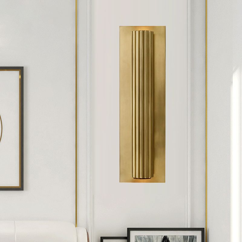 Metallic Gold/Black Finish Wall Light 2 Heads Ribbed Tubular Contemporary Indoor Wall Sconce