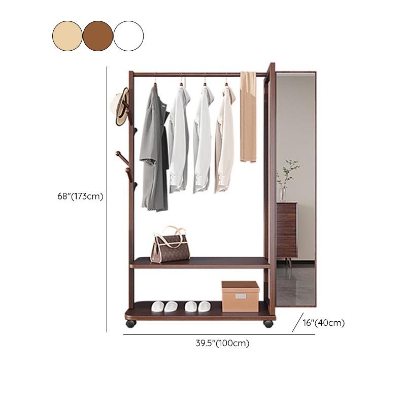 Modern Style Wardrobe Wooden Armoire with Mirror and Storage Shelves