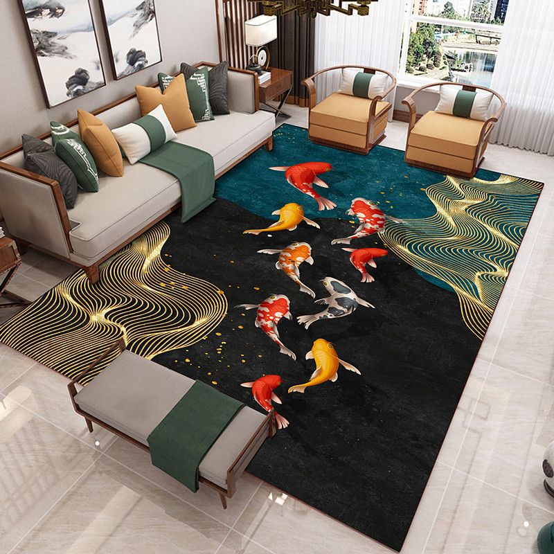 Tapis à motif de poisson nostalgique, en Polyester de couleur foncée, résistant aux taches, pour l'intérieur, pour la décoration de la maison