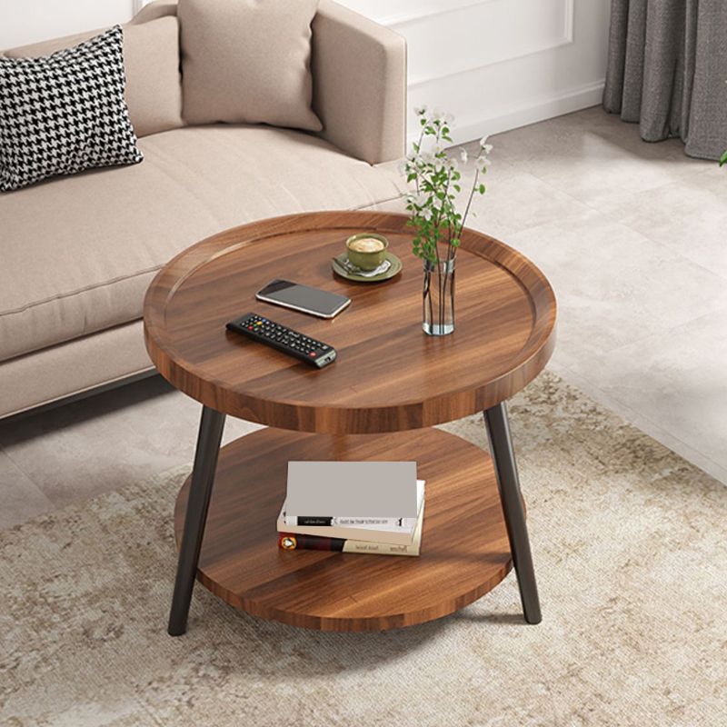 Wood Cocktail Table 3 Legs Modern Single Coffee Table with Shelf