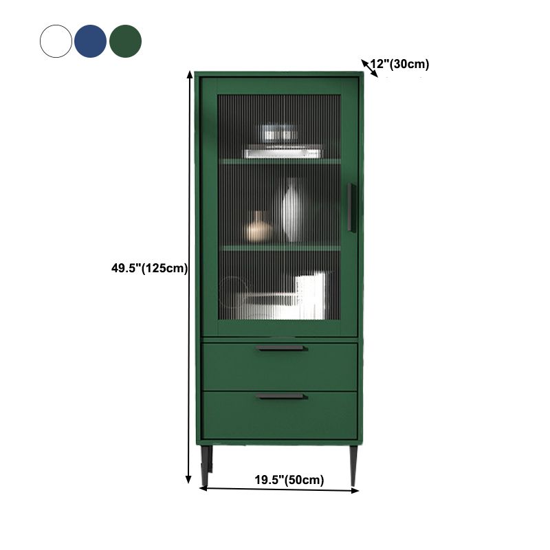 Wooden Accent Cabinet with Glass Door and 4 Steel Black Legs