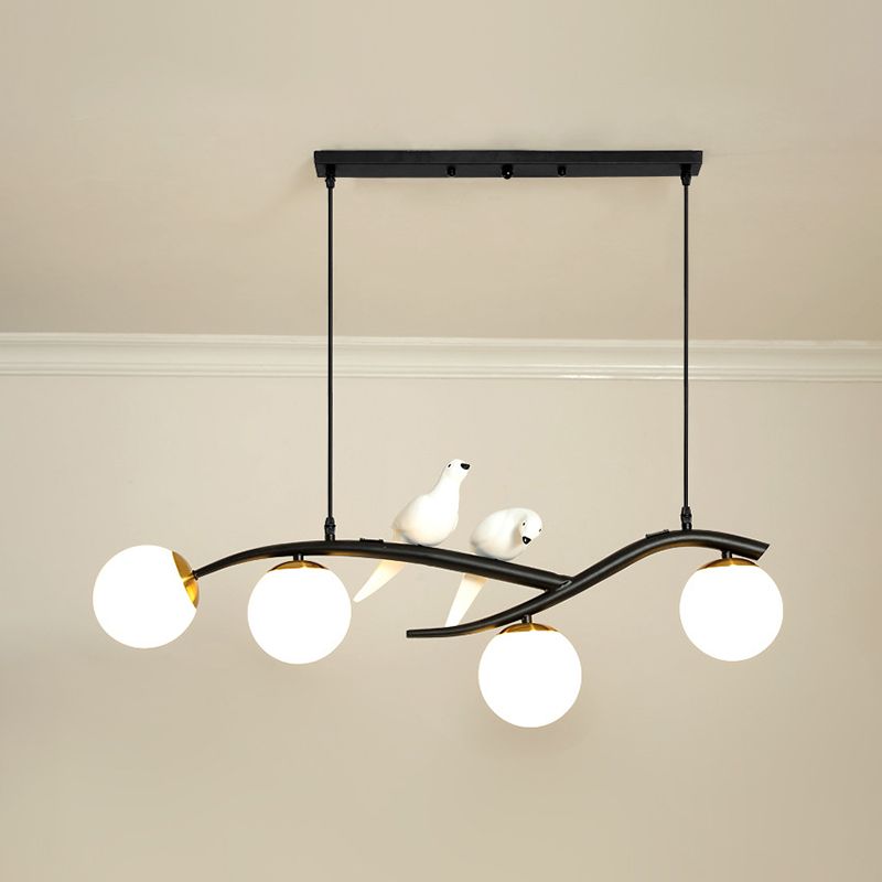 Modern Creative Globe Island Pendant Light Wrought Iron 4-Light Hanging Lamp with Glass Shade