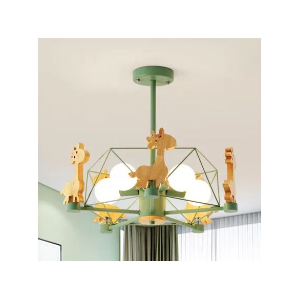 Wire Frame Semi Flush Mount Light with Giraffe 5 Heads Kids Metallic Ceiling Lamp for Child Bedroom