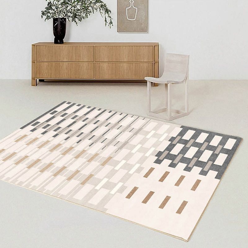 Beige Modern Rug Polyester Geometric Print Area Carpet Non-Slip Backing Rug for Home Decor