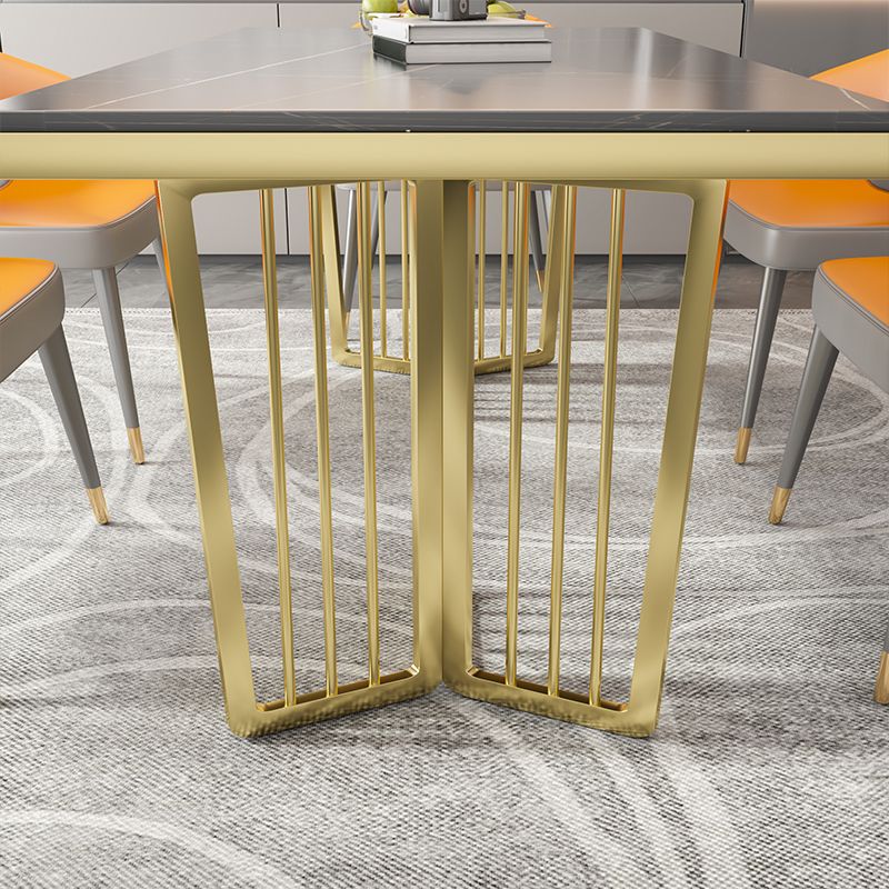 Glam Style Rectangle Stone Table for Restaurant Gold Pedestal Table