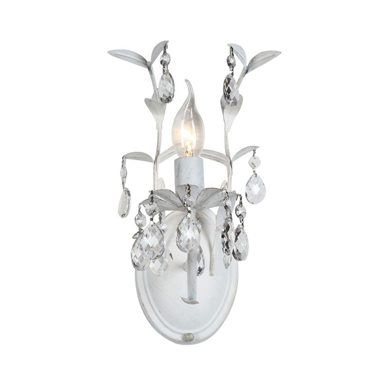 Silver 1/2 Lights Wall Mounted Light Rustic Metal Candelabra Sconce Light with Crystal Drop