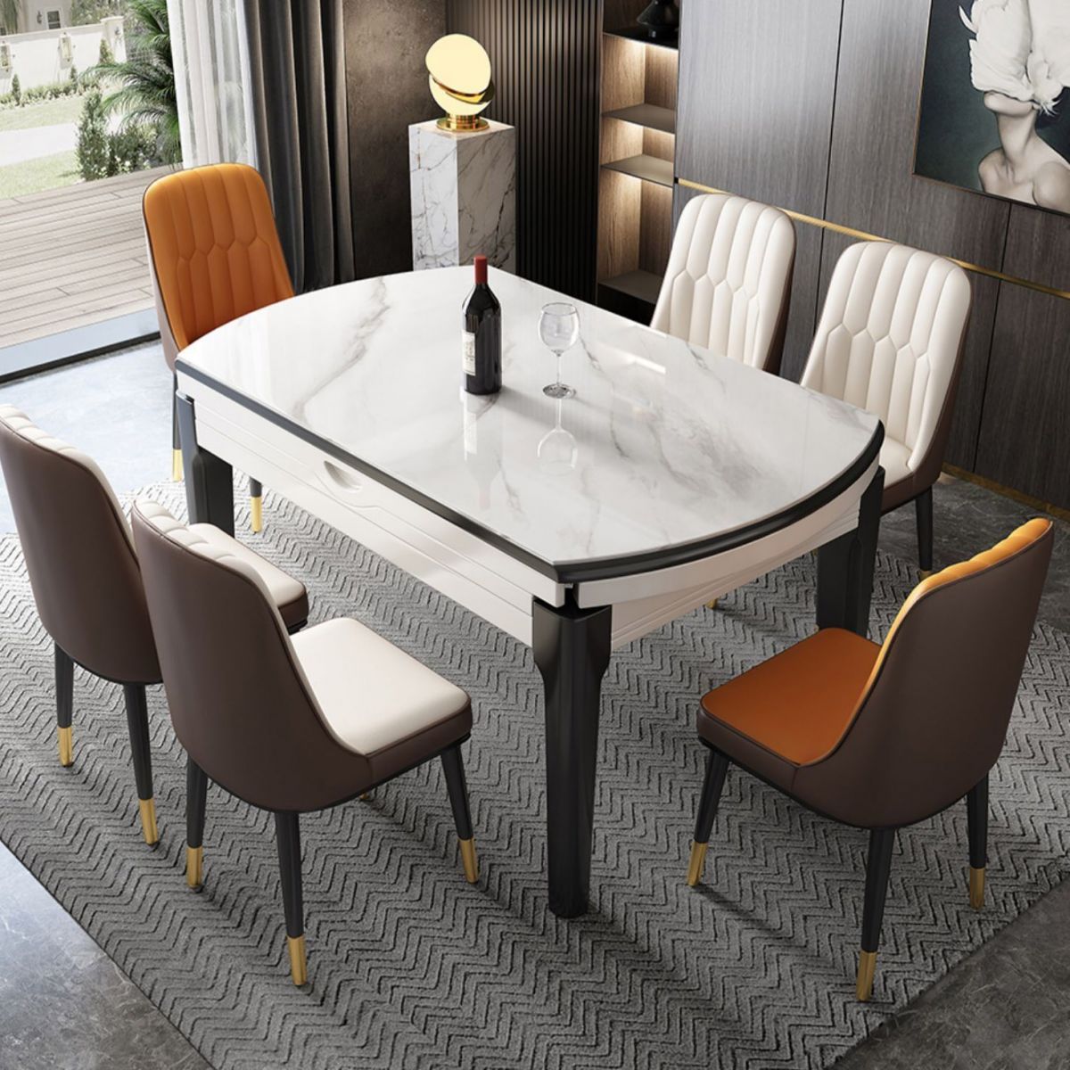 Kitchen Dinner Table Dining Room Stone Drop-Leaf Dining Table