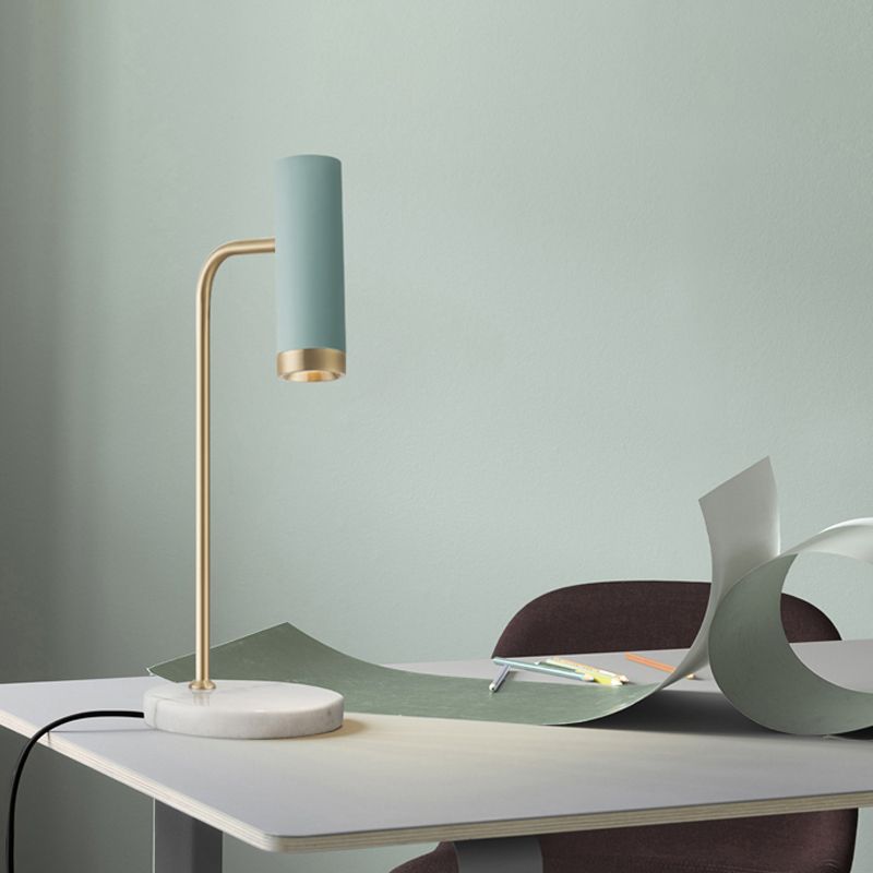 White/Blue Tube Night Lamp Minimalism 1-Light Marble LED Nightstand Light with Metal Shade for Living Room