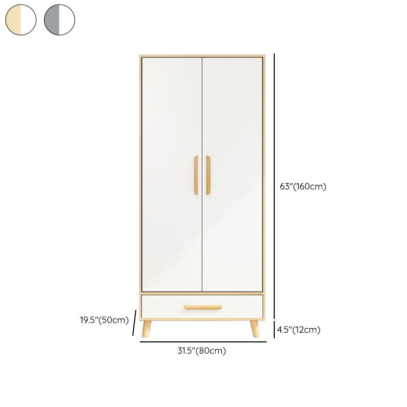 White Engineered Wood Armoire for Bedroom Modern Cabinet with Legs