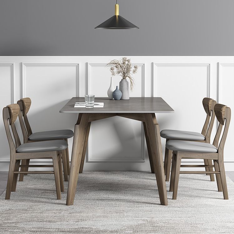 Rectangle Sintered Stone Grey Tone Dining Table Vintage 4 Legs Table for Dining Room