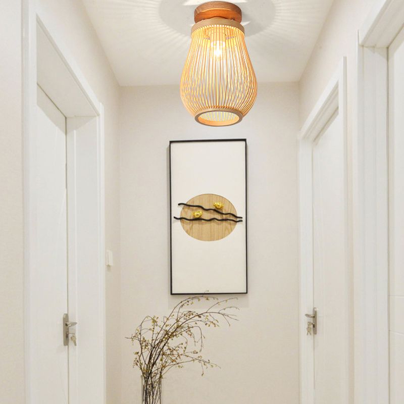 Asian Style Ceiling Lamp Bamboo Flush Mount Light for Hallway