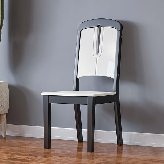 Traditional Style Marble Dining Set with White Fixed Table and 4 Black Legs Base