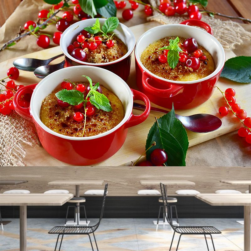 Contemporary Photography Mural with Caramel Pudding Pattern Decorative Dessert Shop Wall Covering