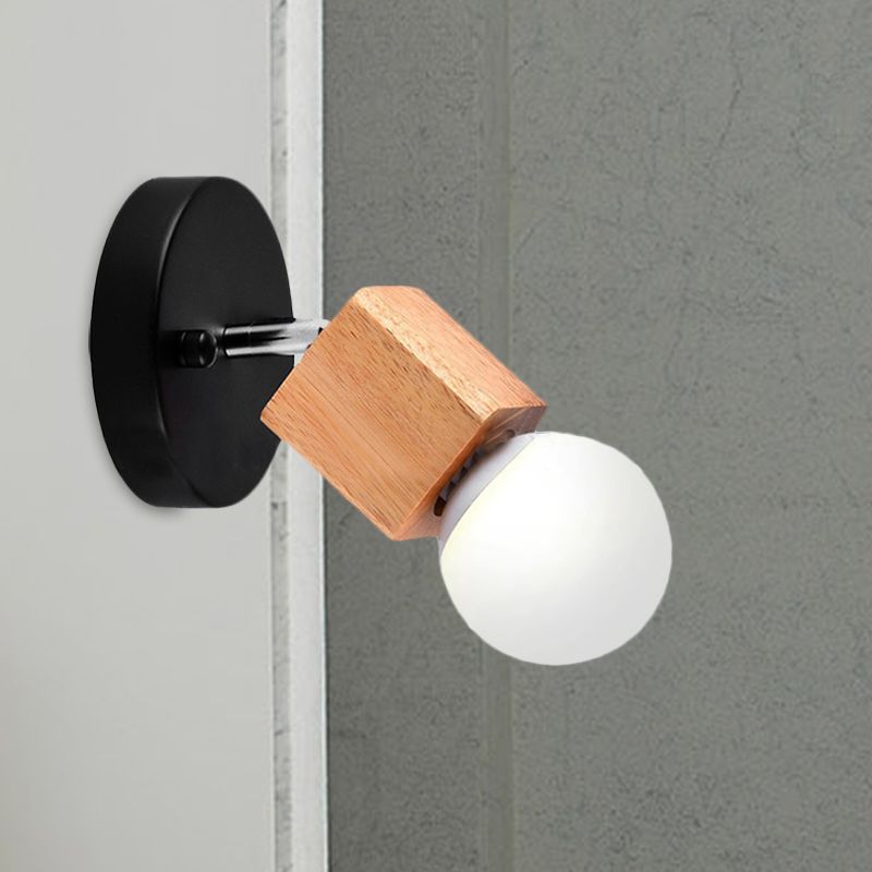Schwarz/Weiß 1 Kopfwandlicht Leuchte Industriestil Holz quadratische Wandmontage Licht mit kreisförmiger Rückenplatte