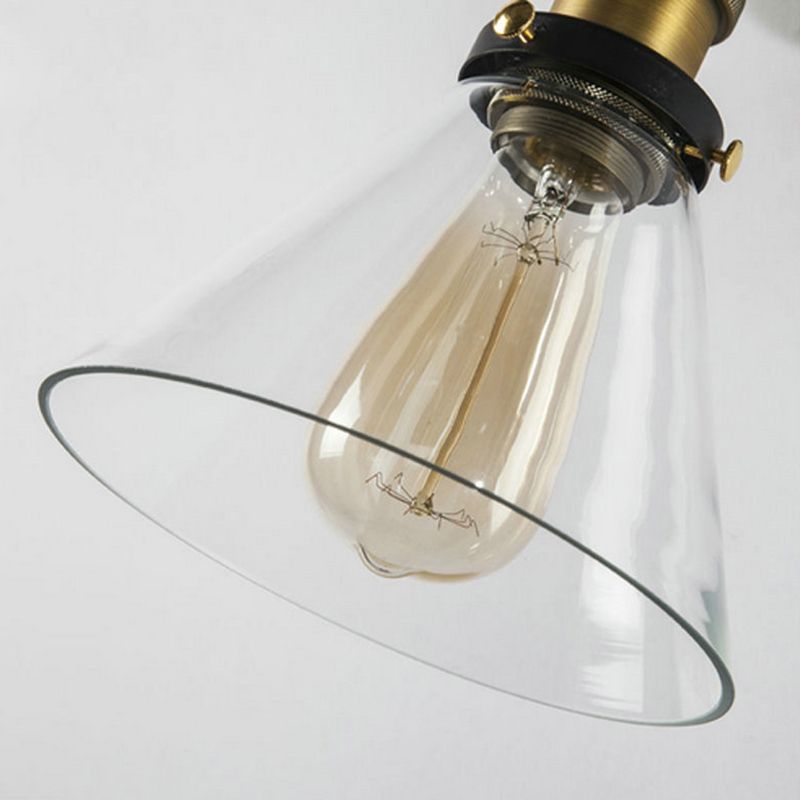 Industrial Style Conical Clear Glass Wall Sconce with Rotatable Brass Light Arm Single Light Lighting Fixture for Hallway Aisle